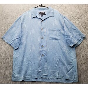 Nat Nast Shirt Men XL Blue Jazz Silk‎ Chest Pocket Slit Short Sleeve Button Down